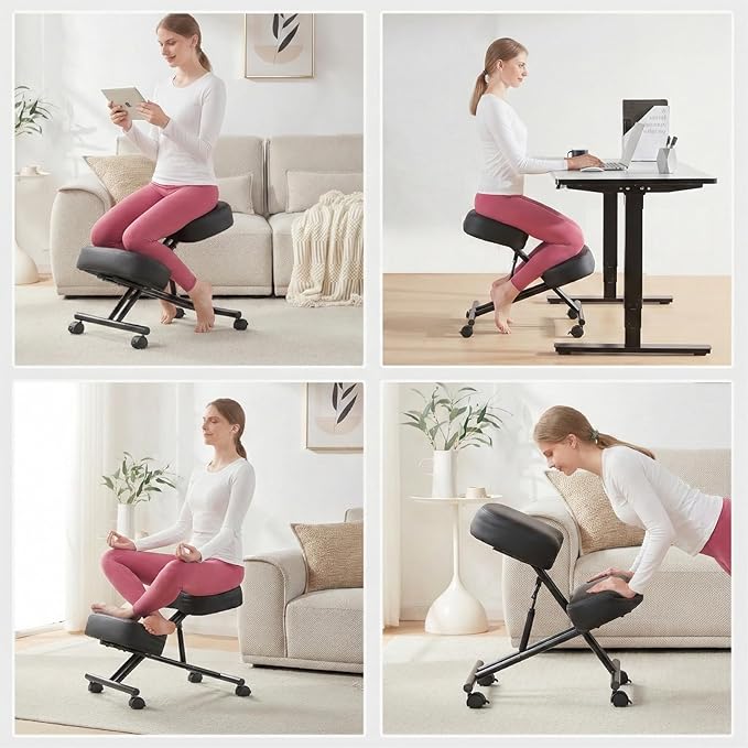 Kneeling Chairs PU Leather Ergonomic Home Office Chair Adjustable Height Seat Rolling Wheels Comfort Thick Cushion Work Stool Improve Posture Chairs