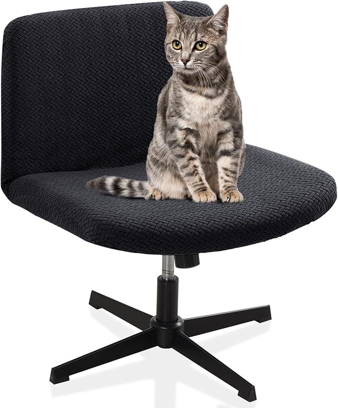 Fuloon Criss Cross Chair Cover, Waterproof, Stretchable, Solid Jacquard, Suited for Armless/Office/Desk/Mid Back Wide Seat/Computer/Task/Vanity/Accent Chair (T -Shaped Jacquard, Black)