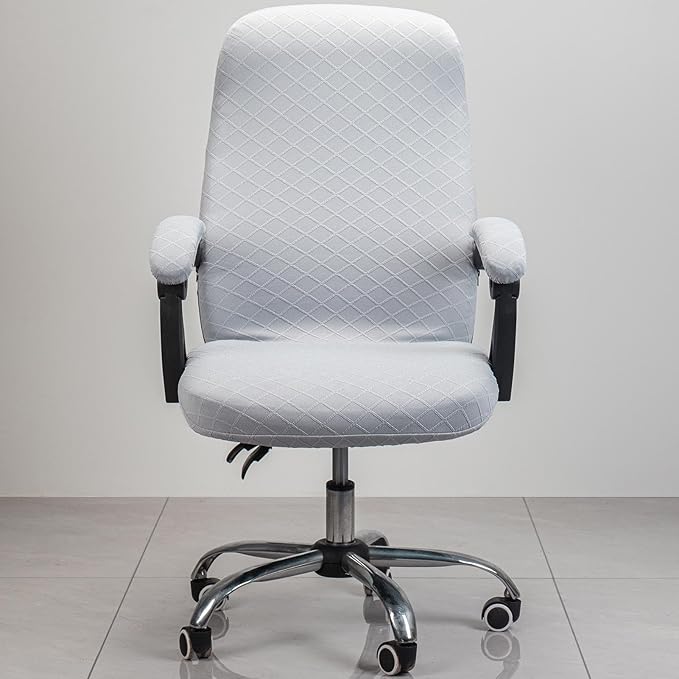 Melaluxe Office Chair Cover with Armrest Covers， Universal Stretch Desk Chair Cover, Computer Chair Slipcovers (Size: L) - Light Gray