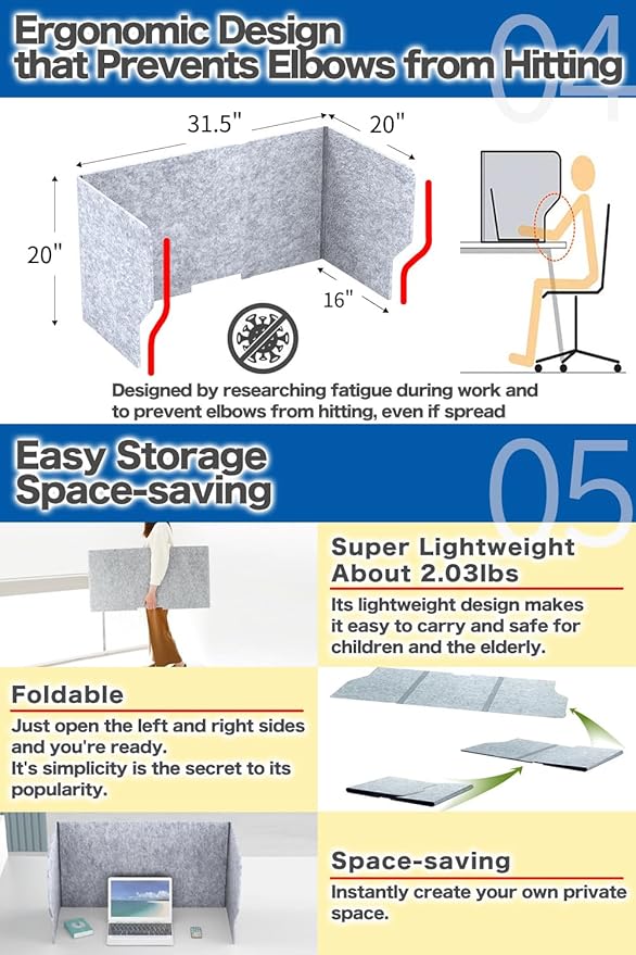 Desk Partition Desk Privacy Panel Desk Divider, Reduce Noise and Visual Distractions, Sound Absorbing Proof for Home Office Classroom Remote Learning Sound Dampening (Width: 31.5")