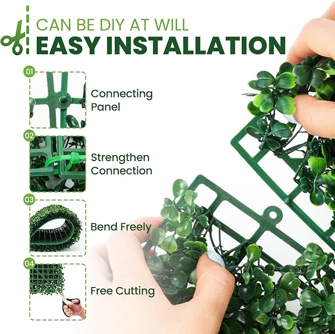 Grass Wall 12 Pack 10"x10" Artificial Boxwood Hedge Wall Panels, Privacy Hedge Screen Faux Boxwood for Outdoor,Indoor,Garden,Fence,Backyard,Greenery Walls