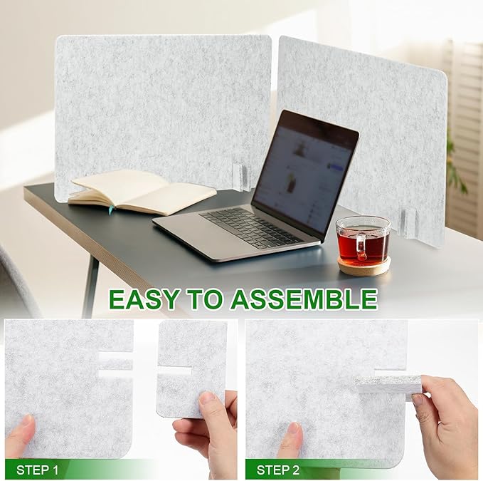 PATIKIL Desk Dividers 24" x 16", 1 Pack Desk Privacy Panel Freestanding Noise Reducing Partition Acoustic Panel with 4Pcs Support Feet for Testing Office Home Library, Light Gray Style B