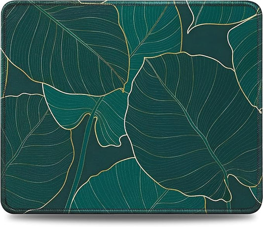JIKIOU Mouse Pad with Non-Slip Rubber Base, Premium-Textured & Washable Computer Mousepad with Stitched Edges, Mouse Pads for Computers, Laptop, Gaming, Office & Home, 10.2 x 8.3 in Leaf