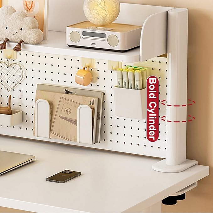 Clamp On Desk Shelf Pegboard Stand Desk Back Panel, White Desktop Bookshelf Storage Shelves, Space Saving Tabletop Display Rack Organization(80 * 95cm)