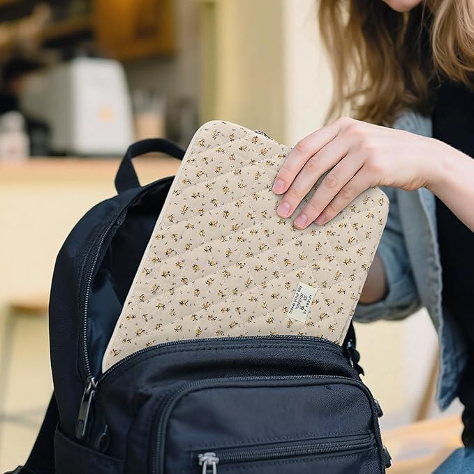 Puffy Laptop Sleeve 13-15.6 Inch Cute Quilted Laptop Protective Case Padded Floral Computer Sleeve for MacBook (A-Yellow, 15 Inch)