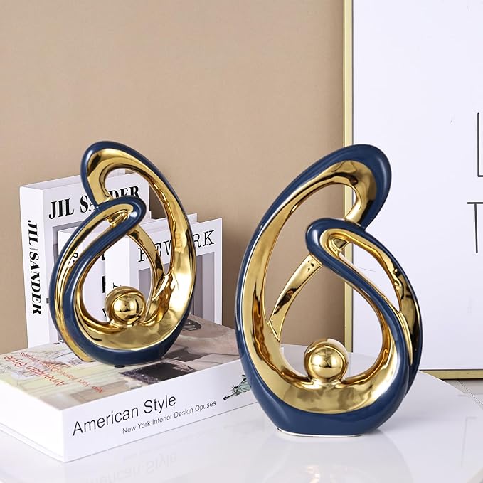 Navy Blue Home Decor Statue, Ceramic Jewelry Set of 2, Abstract Modern Art Statue Home Decor for Living Room Coffee Table Dining Table Bedroom Bookshelf Console Decor.