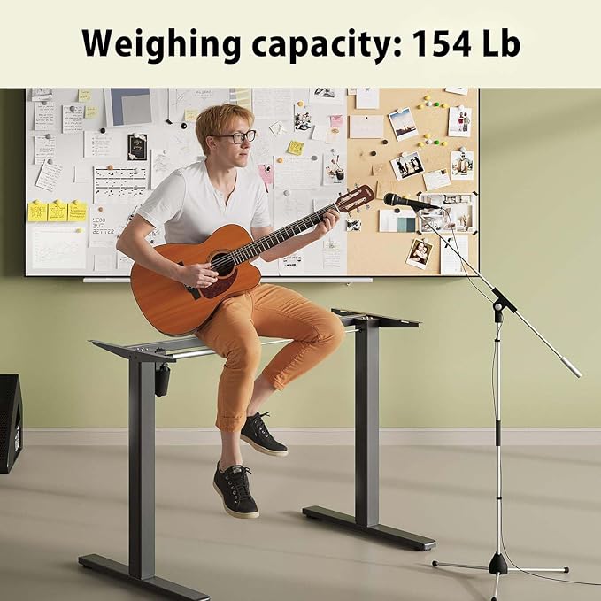Electric Standing Desk Frame,Adjustable Height and Length,The Maximum Size it can accommodate is 63 * 28 inches for the Tabletop,3 Preset Heights,Rated for 154 pounds of Weight.Black