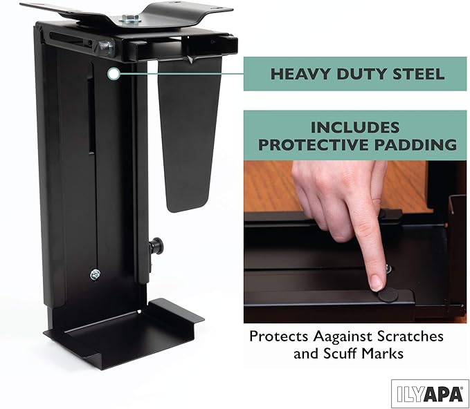 Ilyapa Under Desk Computer Mount with 360 Degree Swivel - CPU Holder for PC Desktop Tower