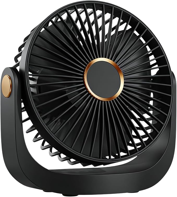 Portable Desk Fan, Rechargeable Table Fan with Night Light USB Electric Desktop Air Circulator Fans, 3000MAh Powerful with 5 Speed 360° Adjustable for Cooling Home Dorm Office Bedroom Bathroom Kitchen