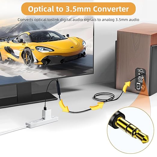 192KHz DAC Optical to 3.5mm Converter,Optical Audio Cable to AUX Cable Adapter,Digital to Analog Audio Converter for HDTV DVD Set-top Boxes (Unidirectional from O-ptical to A UX Only) Aux Cable - 3FT