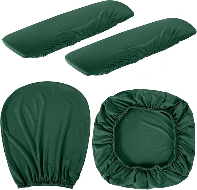 Tallew 4 Pcs Office Chair Covers Set Computer Universal Protective Stretchable Chair Seat Covers Desk Armrest Cover Pads Office Cushion Backrest for Rotating(Regular,Dark Green)
