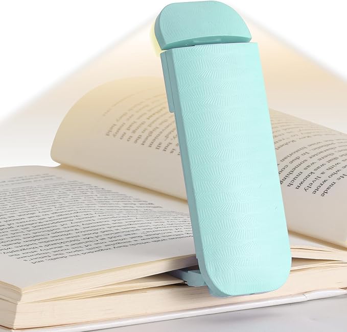 HEMONNKAM Book Reading Light, Rechargeable Clip on Booklight, Eye Caring 3 Color Temperatures & 5 Brightness Levels, Night Use for Bed, Long Lasting, Reading at Night in Bed, Light Blue