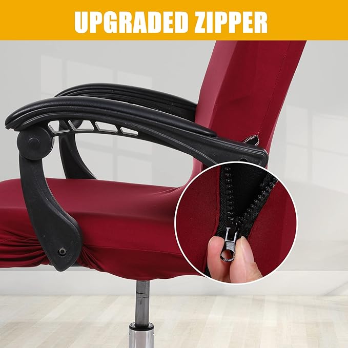 Smiry Stretch Printed Office Computer Chair Covers, Universal Desk Rotating Chair Slipcovers Removable Washable, Soft Fit Anti-Dust Spandex Protector Cover with Zipper, Burgundy