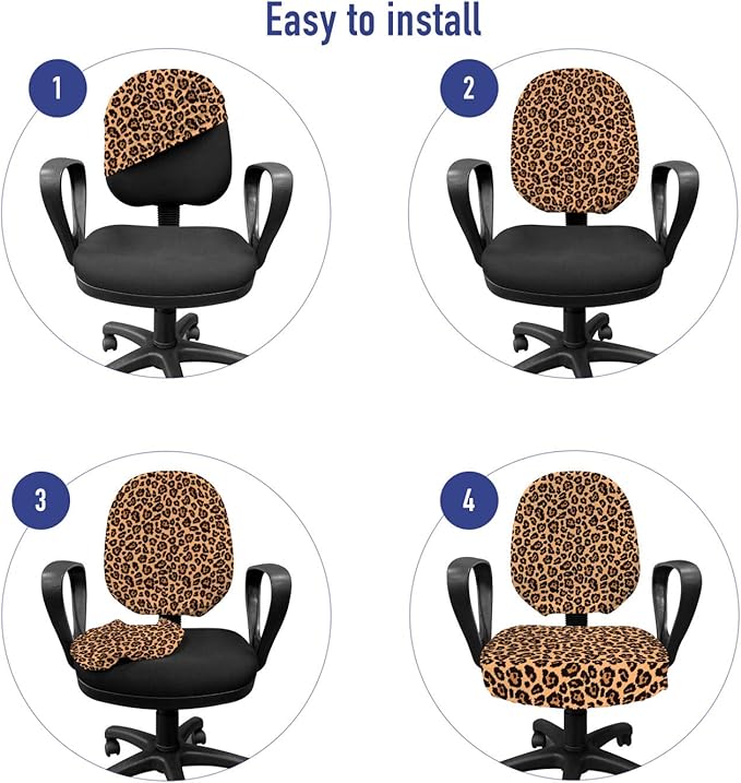 Ambesonne Peach Color Leopard Print Office Chair Slipcover, Orange Color Leopard Pattern Illustration Exotic Pattern, Decorative Stretch and Washable Fabric Cover, Standard Size, Orange and Black