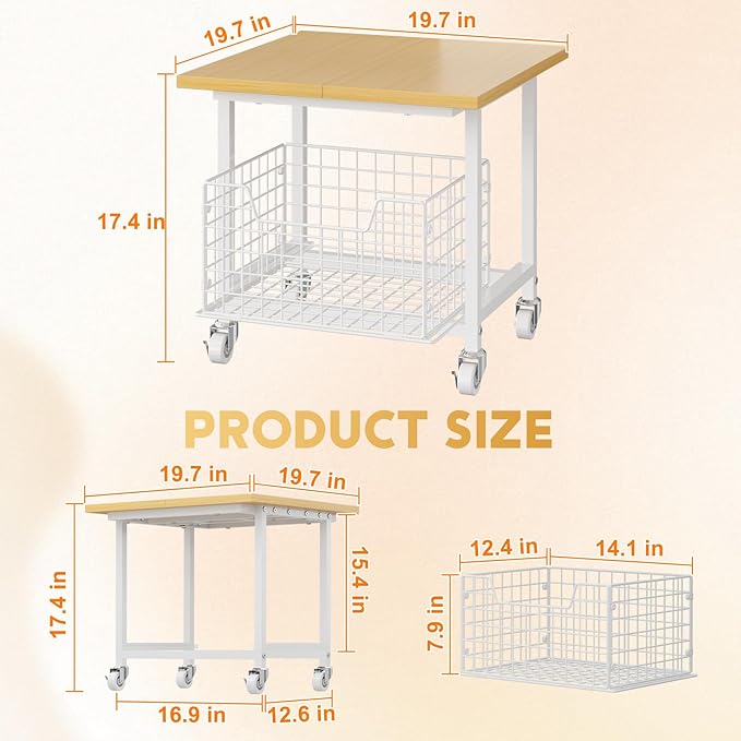 Mini Fridge Stand with Storage, Small Refrigerator Stand with Wheels, Mini Fridge Cabinet-Max Load 300 LBS Heavy Microwave Printer Stand Mini Fridge Cart for Dorm, Apartment, Kitchen, Office (White)