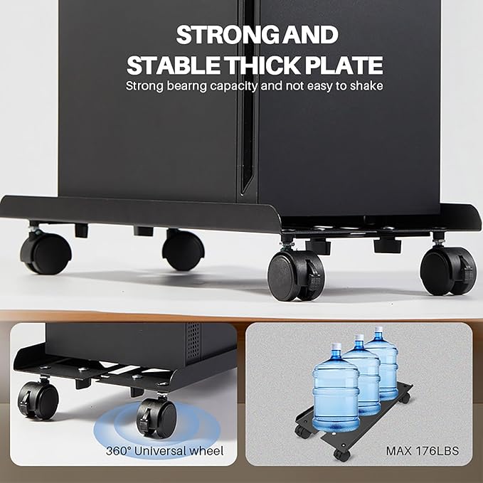 Adjustable Large Computer Tower Stand 7.9 to 10.2 inch Wide, Mobile PC Stand for Most Desktop Towers, Steel CPU Stand with Locking Caster Wheels, Gaming PC Holder,PC Cart