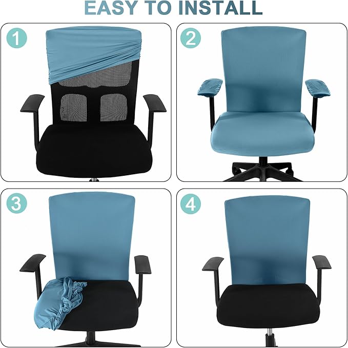 Tallew 4 Pcs Office Chair Covers Set Computer Universal Protective Stretchable Chair Seat Covers Desk Armrest Cover Pads Office Cushion Backrest for Rotating(Regular,Grayish Blue)