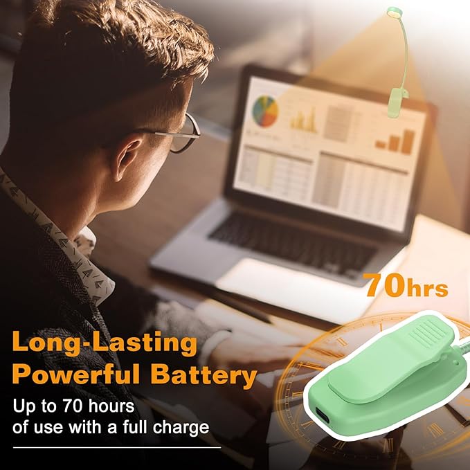 KTEBO 2 Packs Rechargeable Book Reading Light - Adjustable Brightness, 3 Color Temperatures, 30+ Hours Runtime - Eye Care 10 LED Lamp for Reading for Bed,Back to School Gift for Student-Green & Black