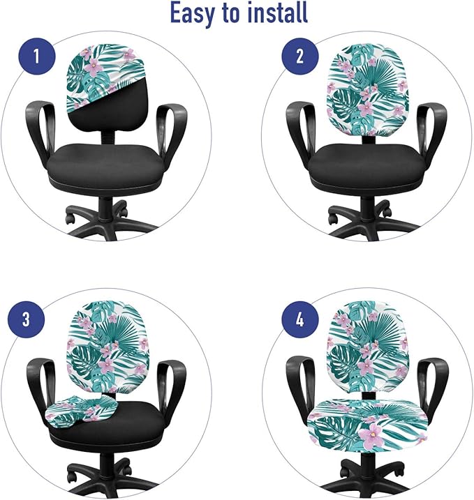 Ambesonne Tropical Office Chair Slipcover, Continued Layout of Palm Leaves Jungle Coconut Monstera Summer Artwork, Protective Stretch Decorative Fabric Cover, Standard Size, Teal Purple