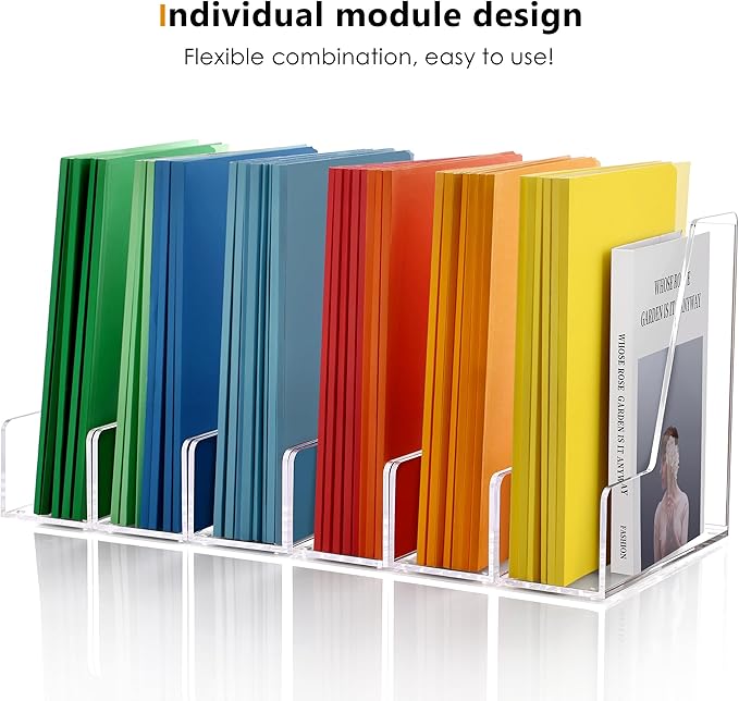 SANRUI 4 Pack Vertical File Holder, Acrylic Desk Organizer Magazine File Sorter for Magazines, Binders, Notebooks, Envelopes, Multi-Purpose Clear Document Organizer Rack