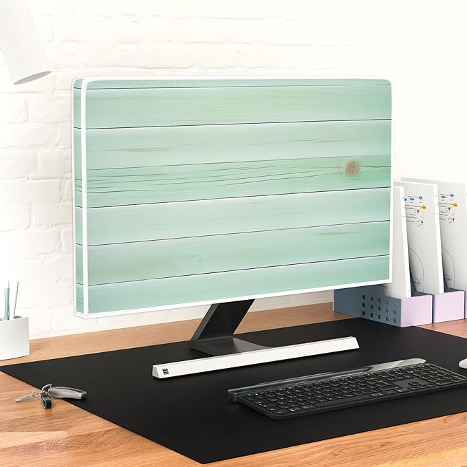 Waterproof Television Covers 70 Inch Anti-Static Anti-Static Dust-Proof Protective Sleeve Compatible with Flat Screen TV Decorations，Mint Green Wooden Board Design