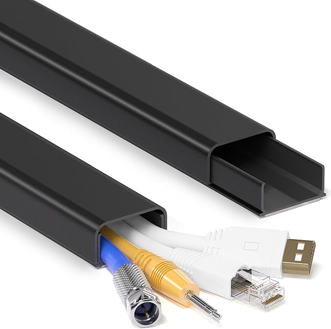 34in (2X L17in) Large Wire Hiders for TV on Wall for 3-4 Cords, TV Cord Hider for Wall Mounted TV, PVC Cable Cover Kit with Pre-Applied Adhesive Tape, Ideal for Wall Mounted TVs, W1.2in H0.7in Black
