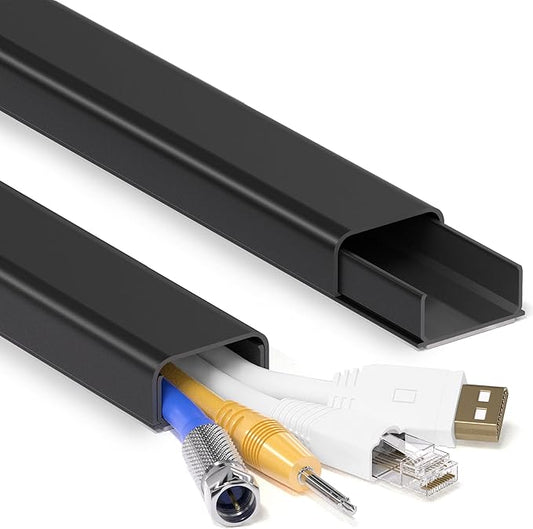 34in (2X L17in) Large Wire Hiders for TV on Wall for 3-4 Cords, TV Cord Hider for Wall Mounted TV, PVC Cable Cover Kit with Pre-Applied Adhesive Tape, Ideal for Wall Mounted TVs, W1.2in H0.7in Black