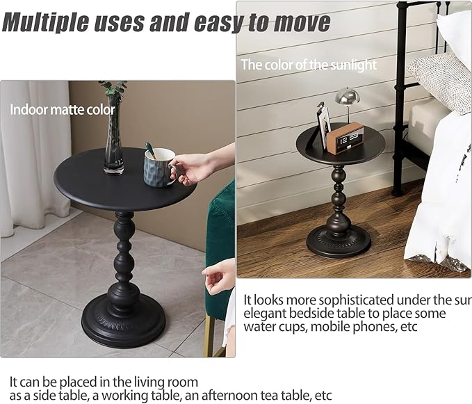 2 Set Pedestal Metal Round Side Table, Black Sofa Table, Small TV Tray Table for The Sofa in The Living Room and Bedroom, Bed, Chair, Mini Coffee Table, Headboard Table, 13.77 (W)*20.47 (H)