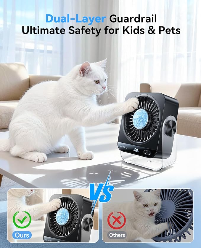 KIMMOO USB Desk Fan for Bedroom, 199 Speeds Turbo Airflow, Portable Fan with Ice Cooling, Digital Display Quiet Table Fan, 270° Rotating Small Rechargeable Battery Desktop Fans for Home Office (Black)