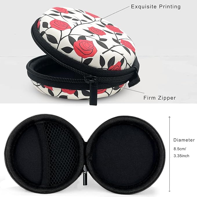 Earbud Case Headphone Organizer Ear Bud Case Portable EVA Carrying Box Storage Bag with Carabiner for AirPods Beats Bose Galaxy Buds 4/3/FE Data Cable Storage (Red Rose)