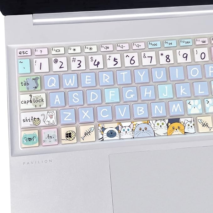 Silicone Keyboard Cover for 15.6 HP Laptop 15-fc 15-fd 15t-fd 15z-fc/HP Pavilion 15-eg 15t-eg 15-eh 15-er, 17z-ca 17-cn 17-cp 17z-cp Model Series,Cute Cat