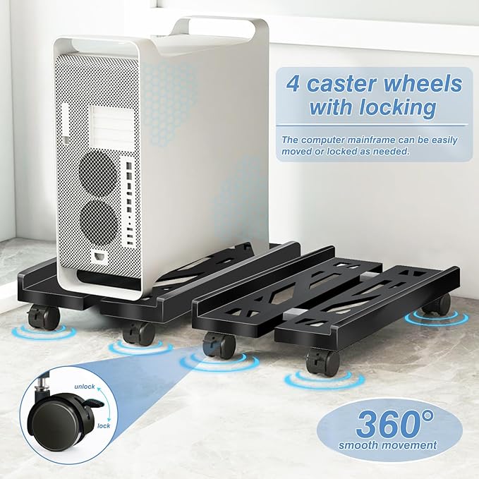 Pc Stand for Floor, Adjustable Computer Tower Stand for Carpet,Mobile CPU Stand with 4 Rolling Caster Wheels, PC Tower Stand Fits Most PC Under Desk-D-Black