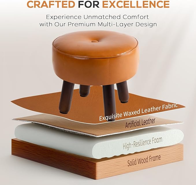 oakvivo Small Foot Stool Ottoman, Round Pouf Foot Rest, Footstool Ottomans with Rubber Legs Under Desk, Faux Leather Footrest for Couch, Living Room, Bedroom, Hallway, Office, 13''L x 13''W x 10.2''H