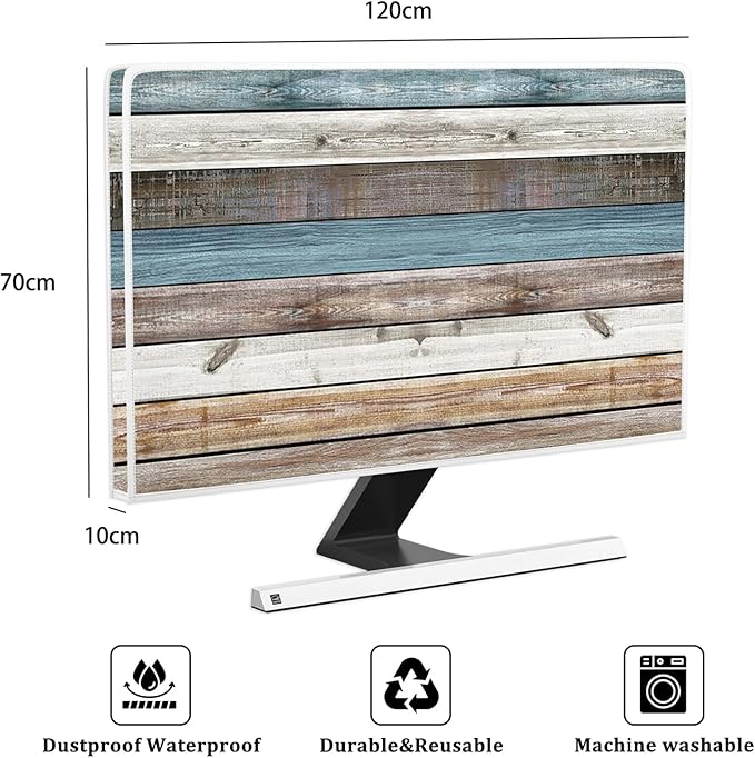 Retro Old Wood Board Waterproof Screen TV Dust Cover 50,51,52 Inch Weatherproof Dust-Proof Television Covers Sleeve Compatible with LCD LED PC Desktop and Home Hanging TV Decorations