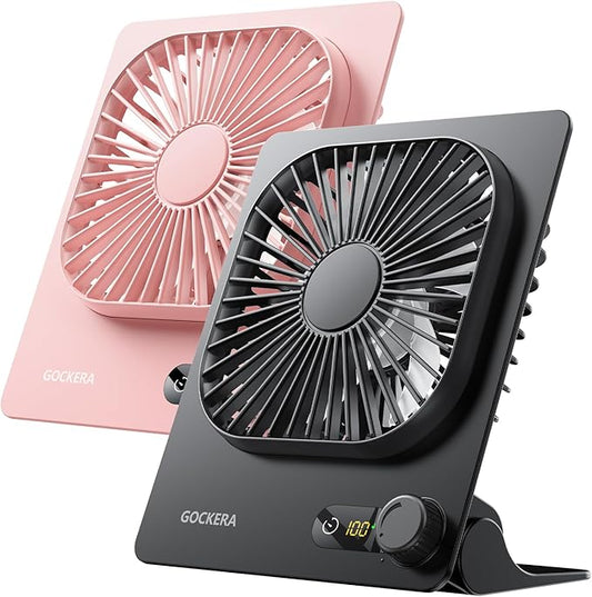 Desk Fan, 6.61''Ultra-thin Battery Powered Fan with Powerful Wind,100 Speeds Adjustable&Digital Display,Timer,Ultra-quiet Small Portable Fan for Bedroom,Office,Travel (Pink and Black, 5000mAh)