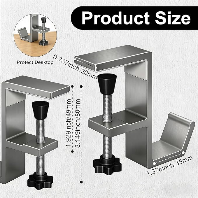 Headphone Stand - Aluminum Alloy Headphone Holder, Under Headset Stand for Desk Fit for PC Gaming Headset Hanger Hook Suitable for Office, Computer, Student Class Desk, Handmade Creator Table (Grey)