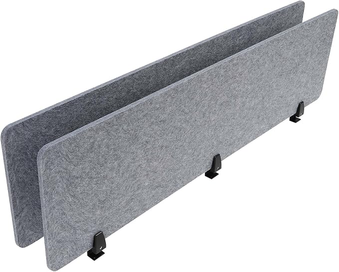 Acoustic Desk Divider, 2Pcs Tabletop Mounted Privacy Cubicle Panels, Clamp-On Polyester Fiber Felt Partition, Noise Reducing Office Partition for Workstation, Classroom, Study Area, 60 * 16in Grey
