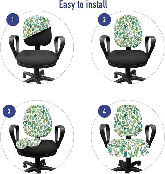 Ambesonne Cactus Office Chair Slipcover, Continuous Cacti Plants Mexican Theme Sketch Illustration on Plain Backdrop, Protective Stretch Decorative Fabric Cover, Standard Size, White Seafoam