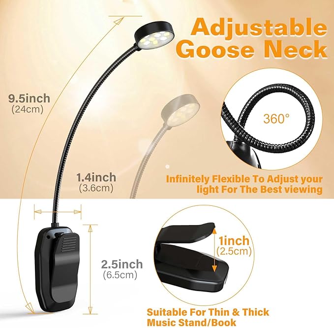 KTEBO Rechargeable Book Light for Reading in Bed, Eye Caring Book Reading Lamp with 10 LED Modes,1.3 oz Lightweight Portable Clip on Light, 360° Adjustable Clamp Light Perfect for Readers