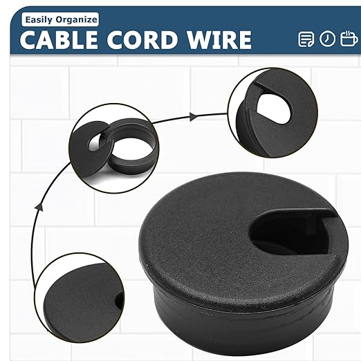 8pcs 1-3/4 Inch Desk Grommet with Drilling Hole Saw, Plastic Desk Hole Cover, Black Cable Hole Cover, Desk Hole Grommet for Wire Cord Organizing Office Computer Desk