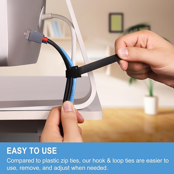 200 PCS 8 Inches Reusable Cable Ties | Adjustable Cord Wraps, Cable Straps | Hook & Loop Cord Organizer, Cable Management | 5 Colors