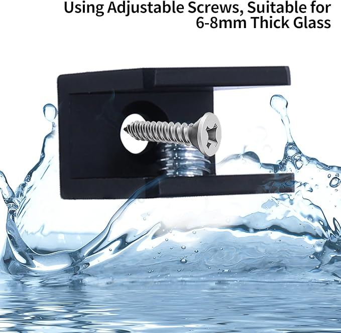 8 Pack Glass Shelf Bracket Floating Shelf Clips, Adjustable Clamp Glass Shelf Holder for 5-8mm Thickness, Shower Brackets Replacement Parts(Black, Square)
