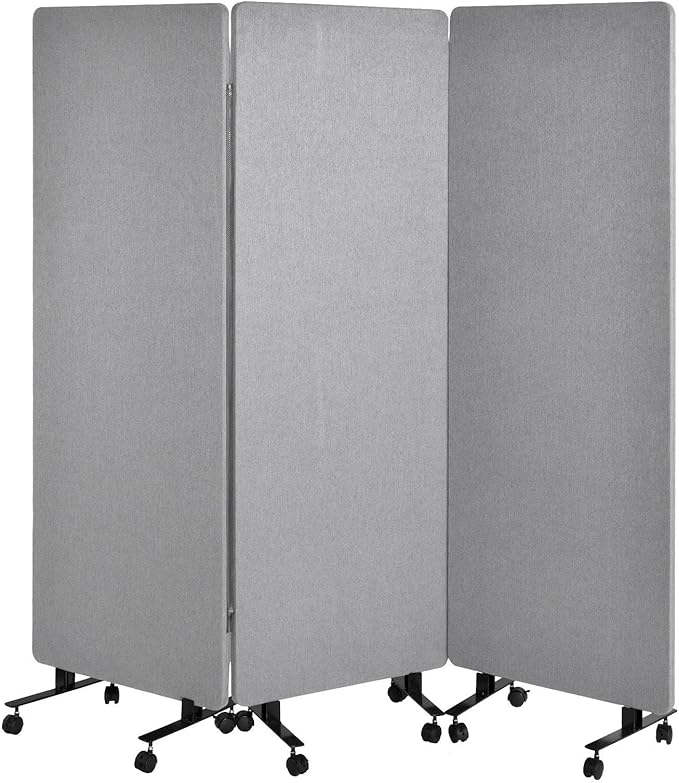 72in 3-Panel Soundproof Room Divider with Wheels, Heavy-Duty Acoustic Partition Temporary Wall for Noise Reduction, Portable Divider for Home Hospital Library Classroom - Light Grey