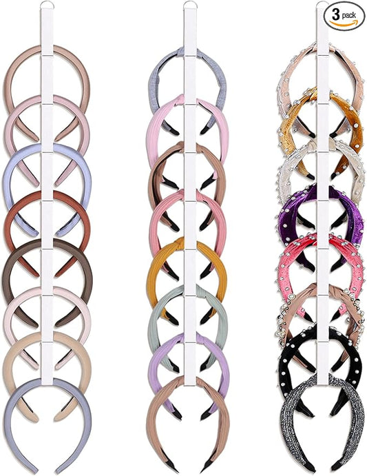 3 PCS Headband Holder Organizer for Girl,Hanging Hairband Storage for Women,White Hair Hoop Display Hair Accessories Organizer Bedroom College Dorm Decor