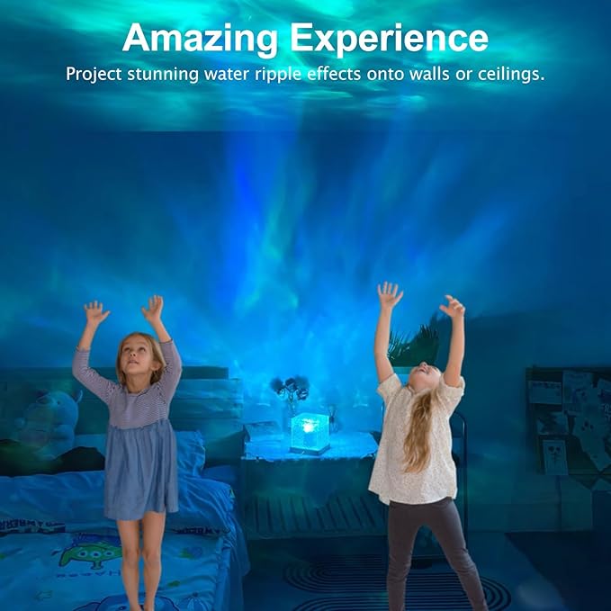 Northern Lights Ocean Wave Projector Light, Galaxy Light Projector, 16 Colors Gradual Rotating Flame Water Ripple Ambient Night Light Non-Wood for Bedroom, Room Decor, Kids Room (Plug-in)