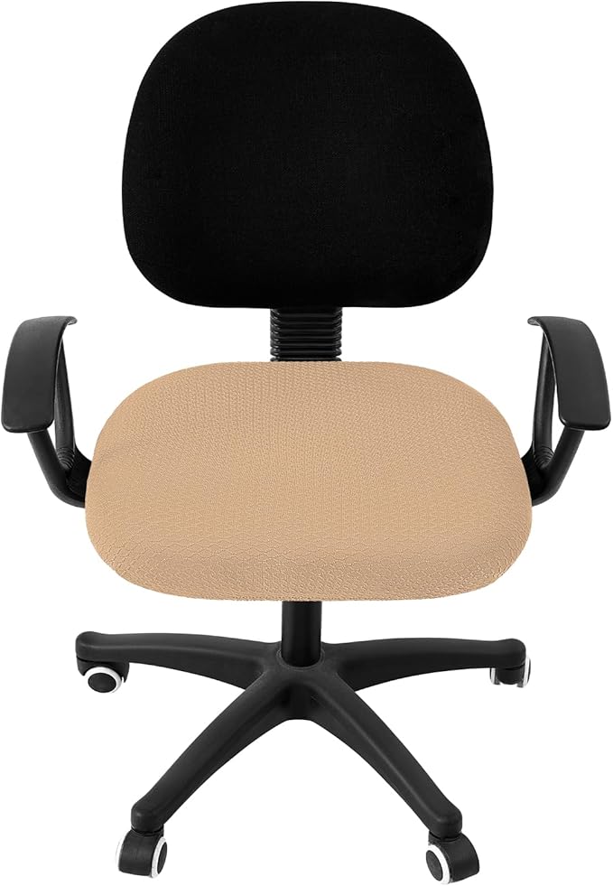 Smiry Stretch Jacquard Office Computer Chair Seat Covers, Removable Washable Anti-dust Desk Chair Seat Cushion Protectors - Camel