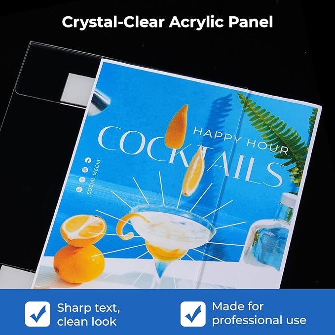 Dynta 6 Pack Acrylic Sign Holder 8.5 x 11 Wall Mount, Clear Plastic Frames with Adhesive Tape, Vertical Fly Holder for Office, Restaurant, School and Home, No Drilling Required