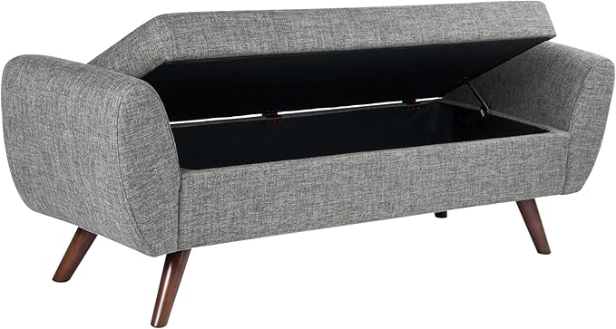 HomePop Modern Storage Bench with Wood Legs |Homepop Home Décor|Bench with Storage for Living Room & Bedroom - Gray Woven
