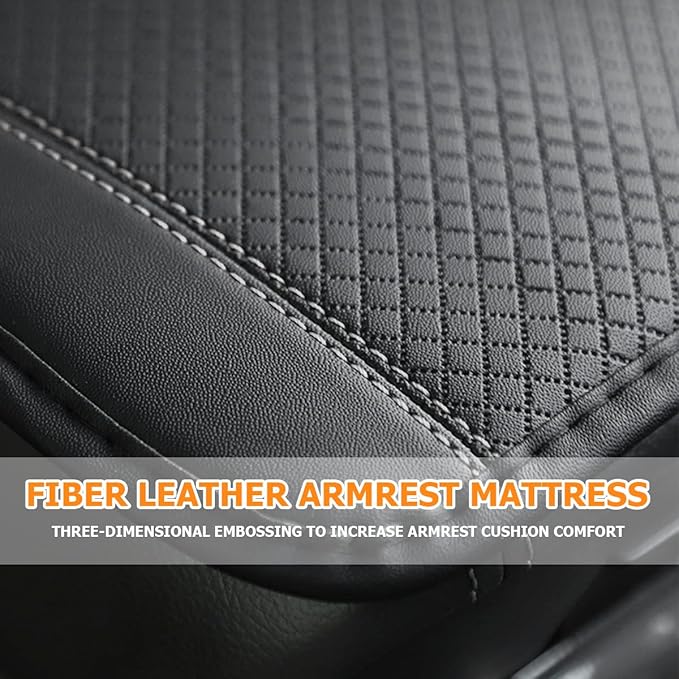 8sanlione Car Armrest Storage Box Mat, Fiber Leather Car Center Console Cover, Car Armrest Seat Box Cover Accessories Interior Protection for Most Vehicle, SUV, Truck, Car (Black/Gray)