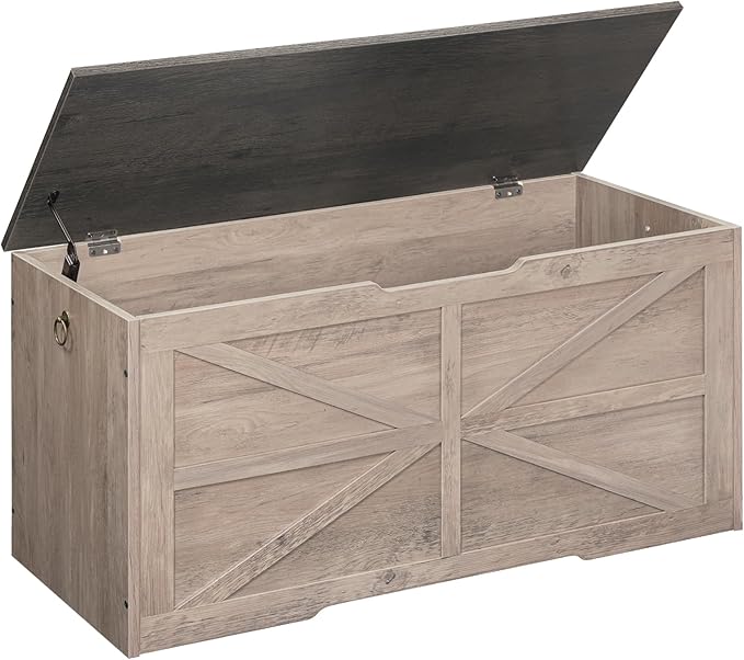 CHOEZON Storage Chest, 39.4" Wooden Storage Trunk, Retro Storage Bench with Safety Hinge, Toy Chest Storage, Farmhouse Style, for Bedroom, Living Room, Charcoal Gray and Greige MCW10HC